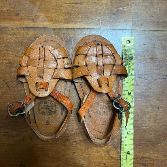 Other - Handmade Leather Huarache Sandals Woven Straps Buckle Closure Brown Toddler Sz 2